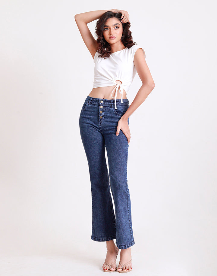 Ladies Wide Leg Jeans with Buttons 213ST