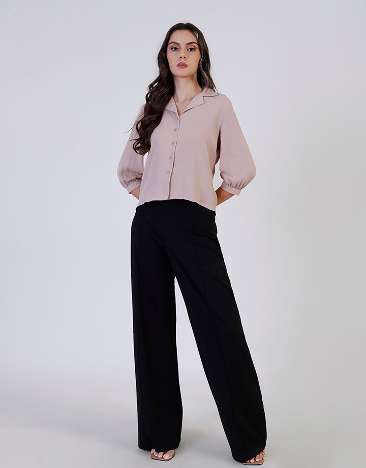 Lapel Collar Blouse with ¾ Sleeves