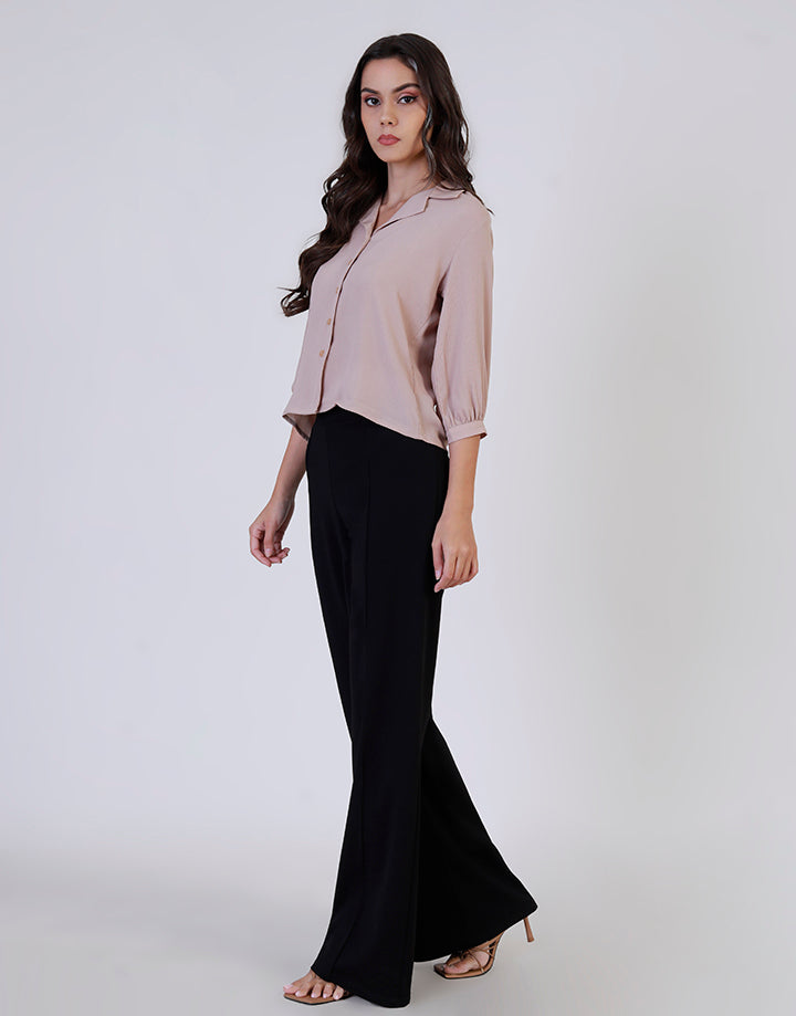 Lapel Collar Blouse with ¾ Sleeves