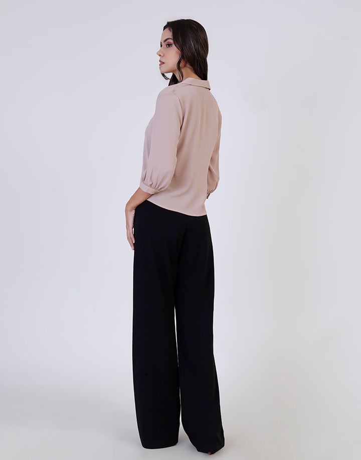 Lapel Collar Blouse with ¾ Sleeves