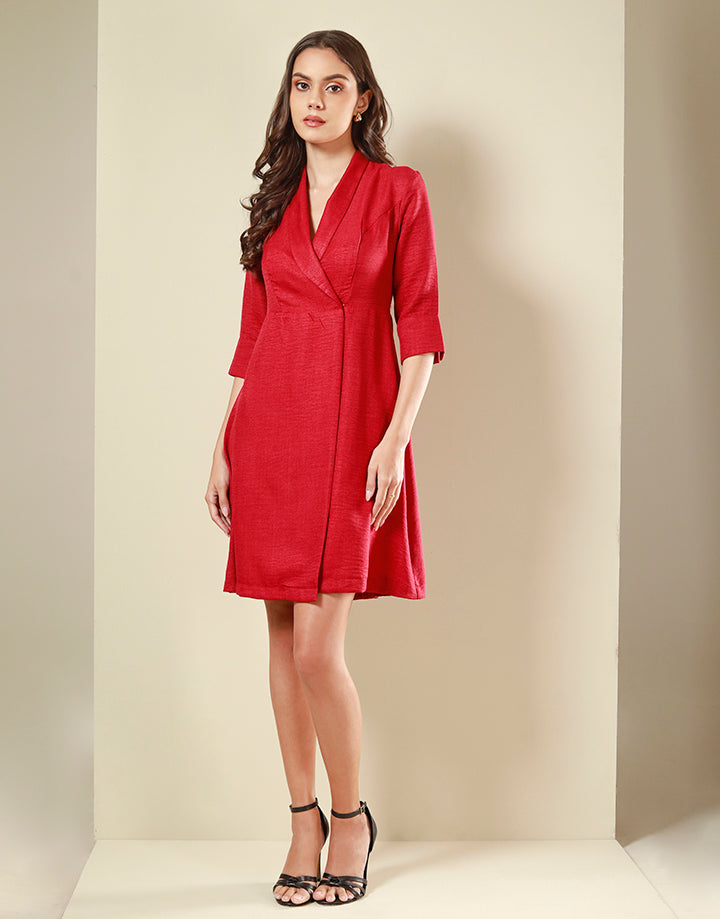 Lapel Collar Wrap Blazer Dress