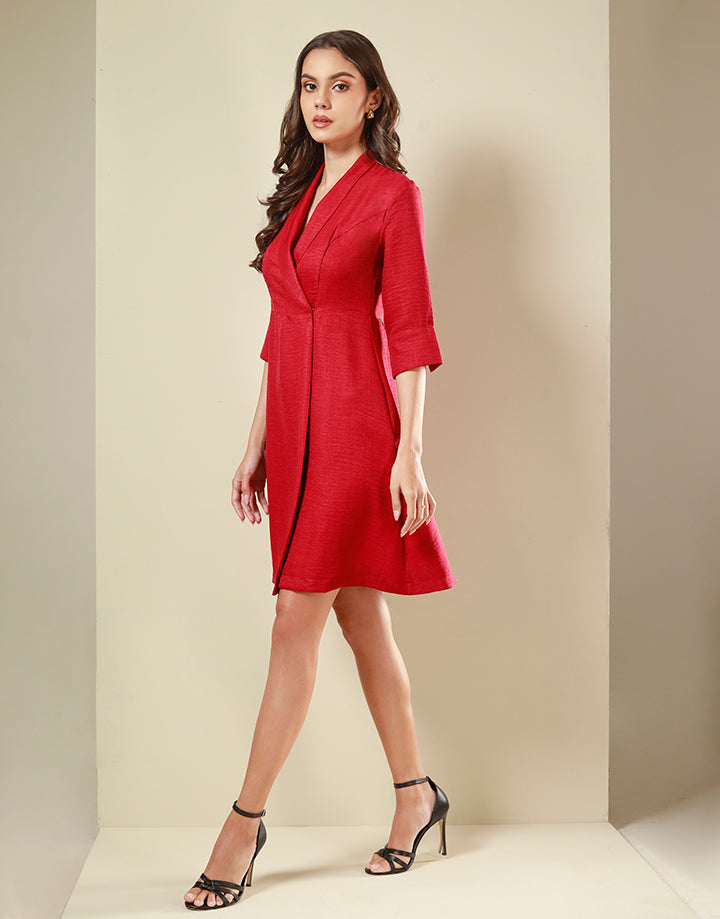 Lapel Collar Wrap Blazer Dress