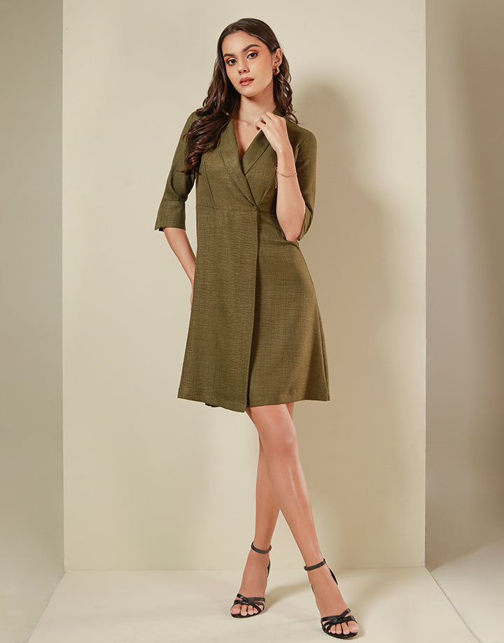 Lapel Collar Wrap Blazer Dress