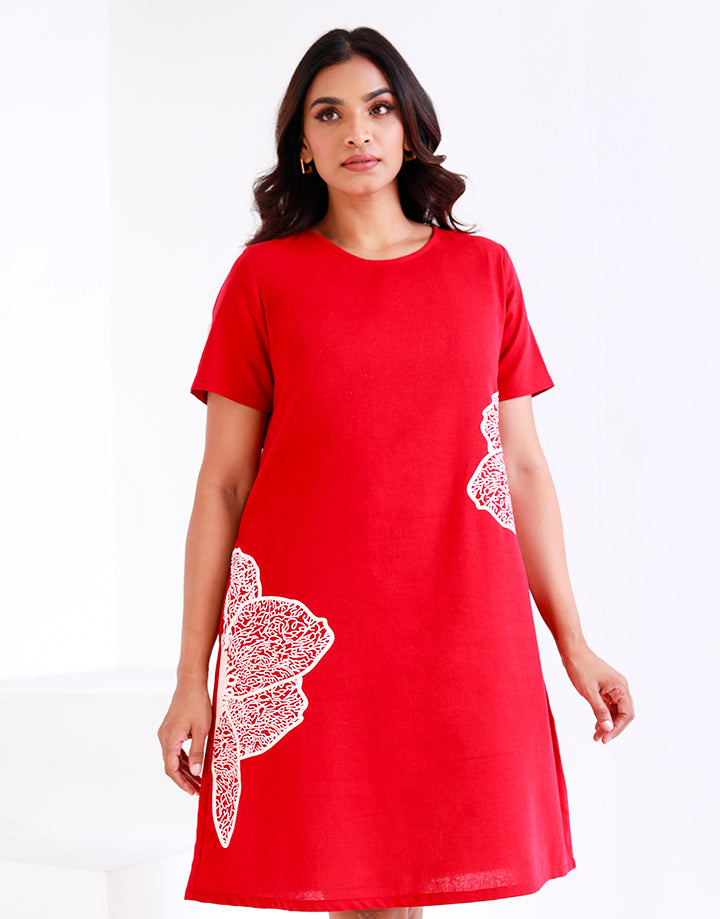 Linen A-Line Dress with Screen Print