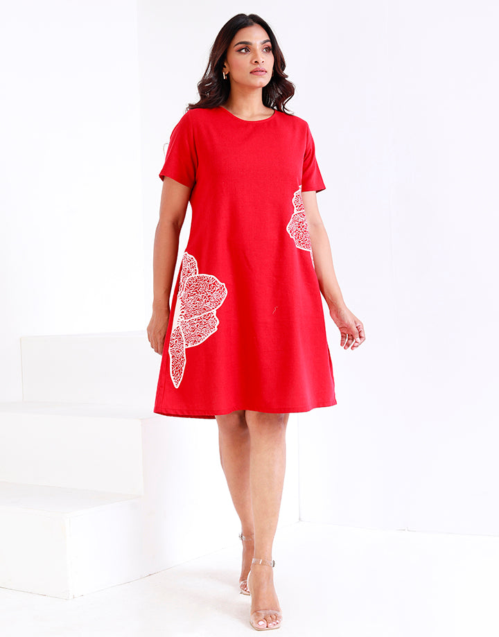 Linen A-Line Dress with Screen Print