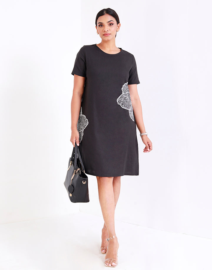 Linen A-Line Dress with Screen Print