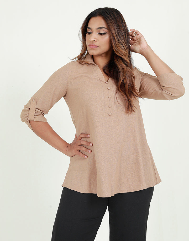 Linen Blouse With Tab Sleeves