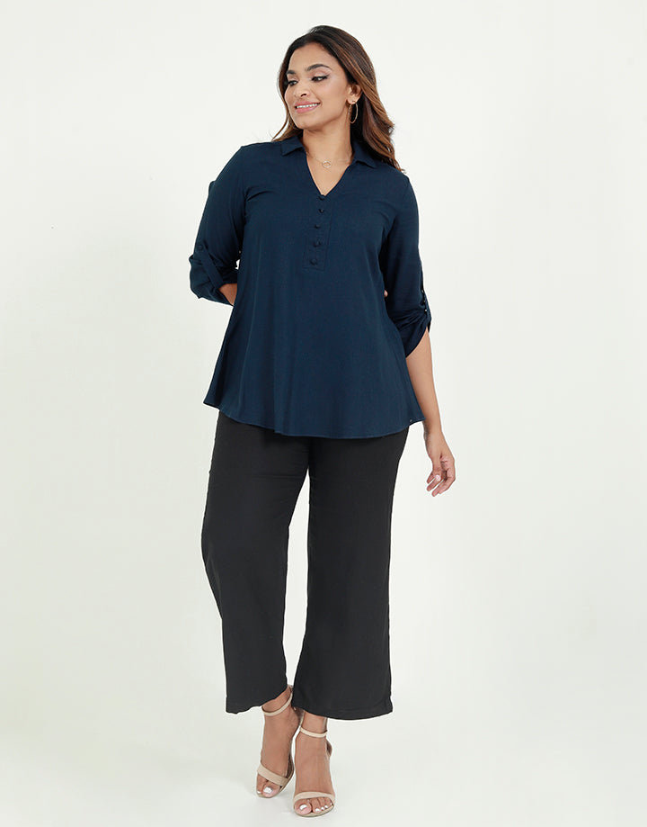 Linen Blouse With Tab Sleeves