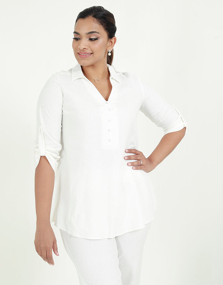Linen Blouse With Tab Sleeves – Spring & Summer