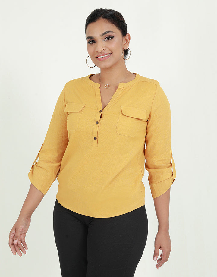 Linen Blouse with Breast Pockets