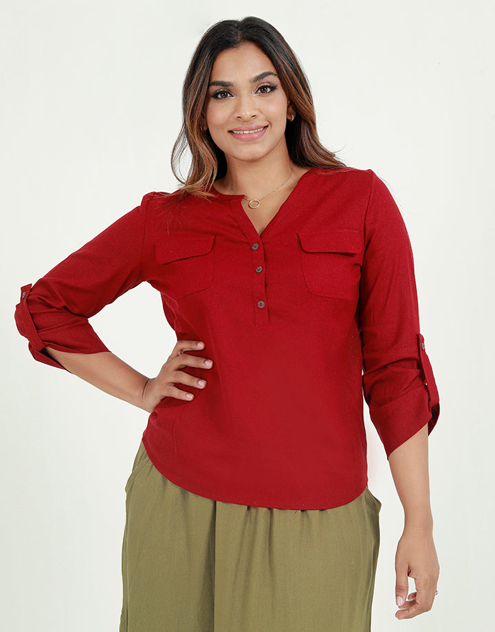 Linen Blouse with Breast Pockets