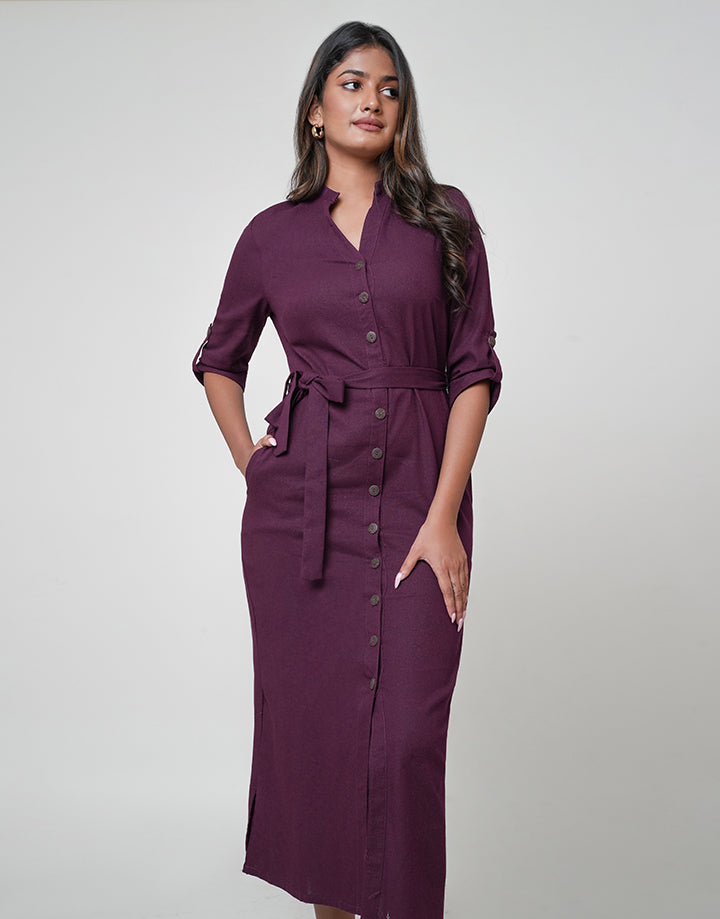 Linen Button Up Maxi Shirt Dress