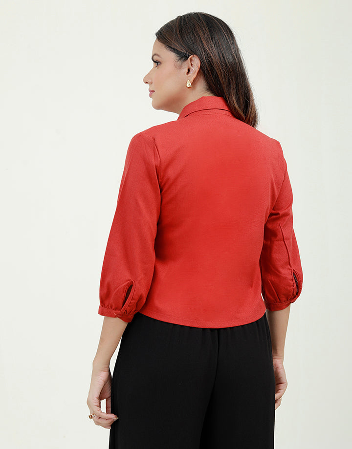 Linen Crop Top with ¾ Sleeves