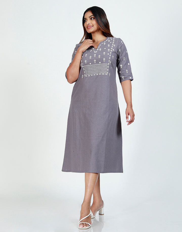 Linen Dress with Embroidery