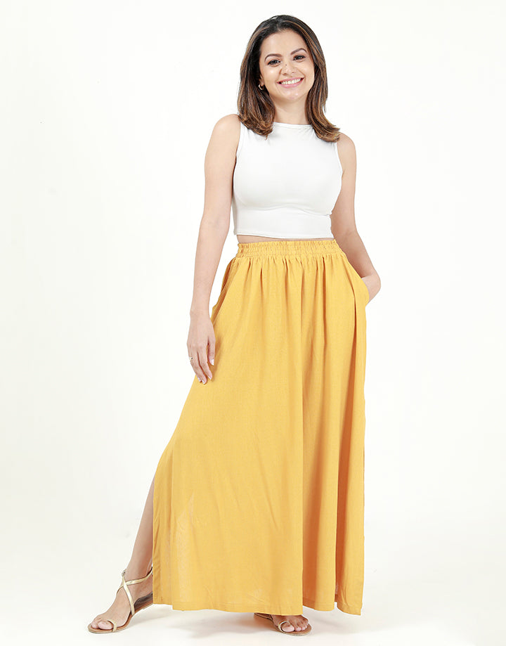 Linen Maxi Skirt with Side Pockets