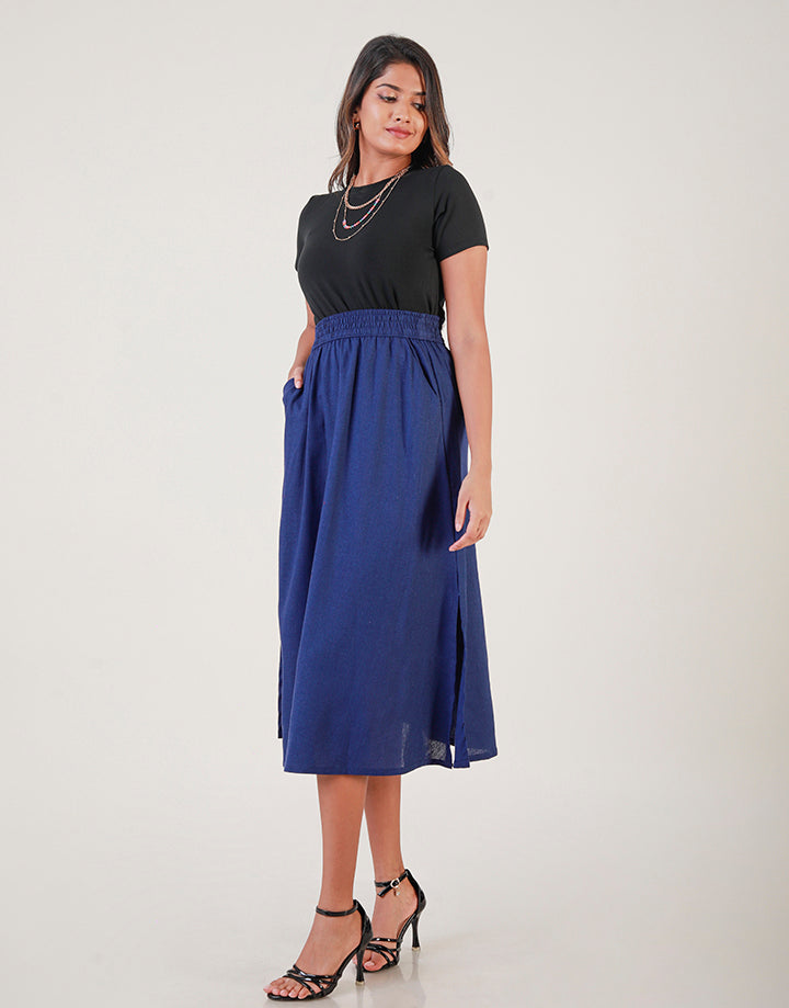 Linen Midi Skirt with Side Pockets