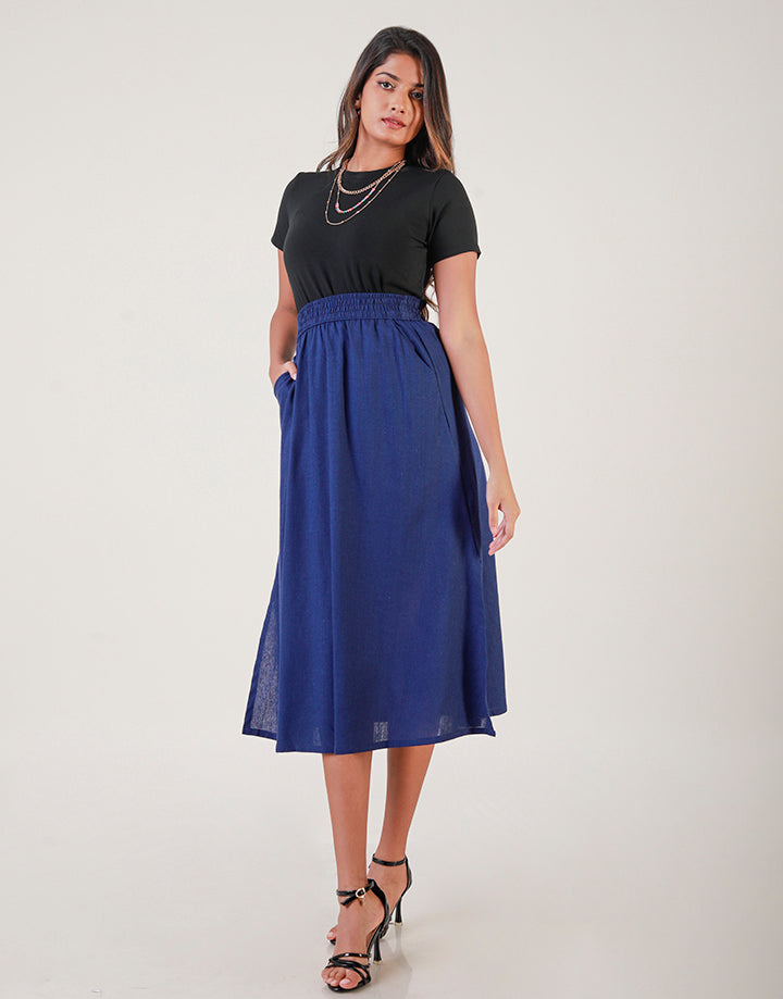 Linen Midi Skirt with Side Pockets