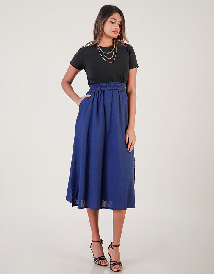 Linen Midi Skirt with Side Pockets