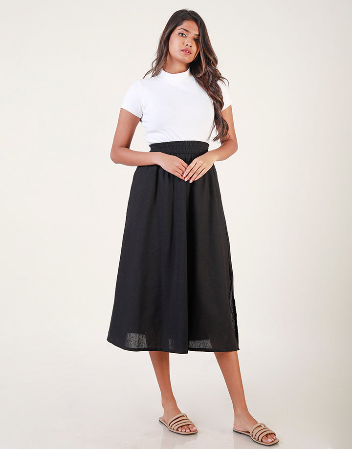 Linen Midi Skirt with Side Pockets