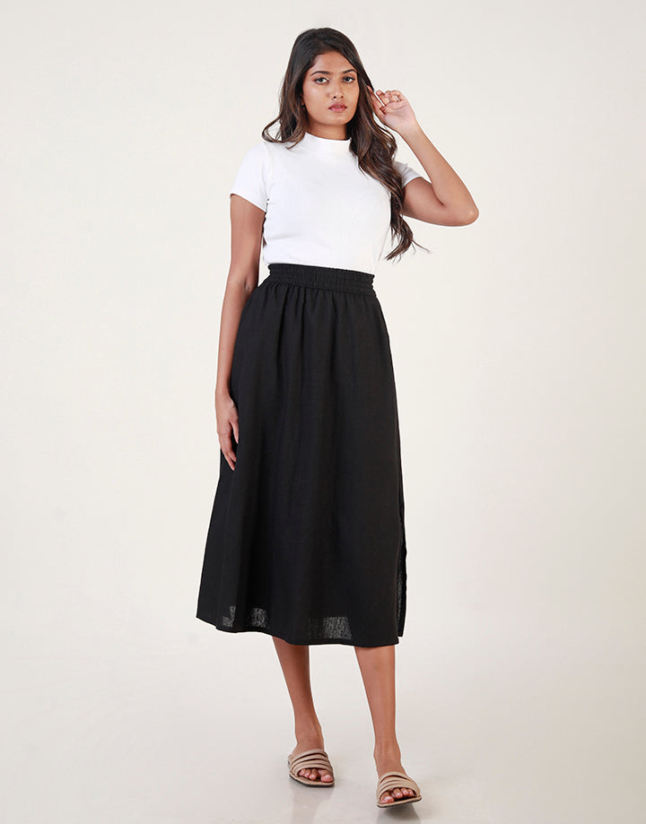 Linen Midi Skirt with Side Pockets