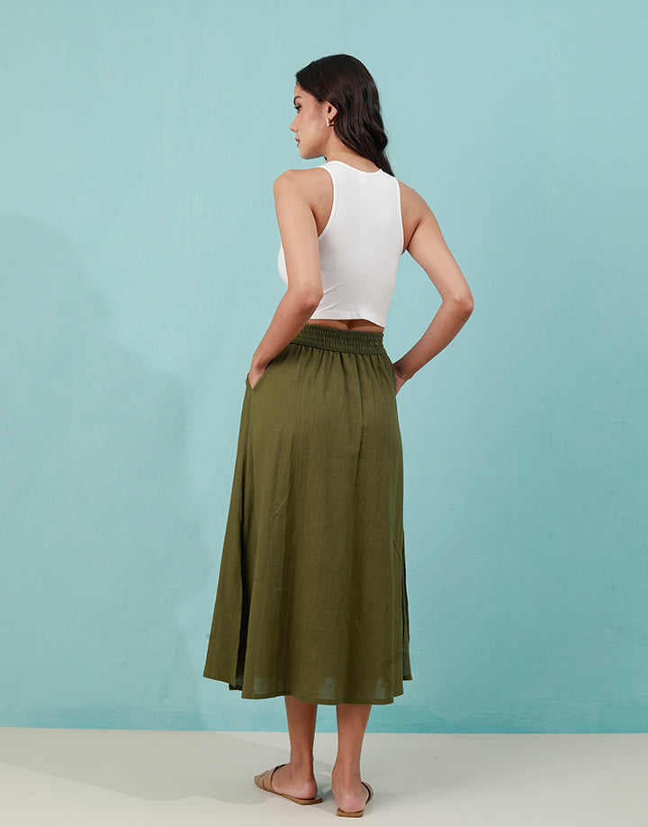 Linen Midi Skirt with Side Pockets