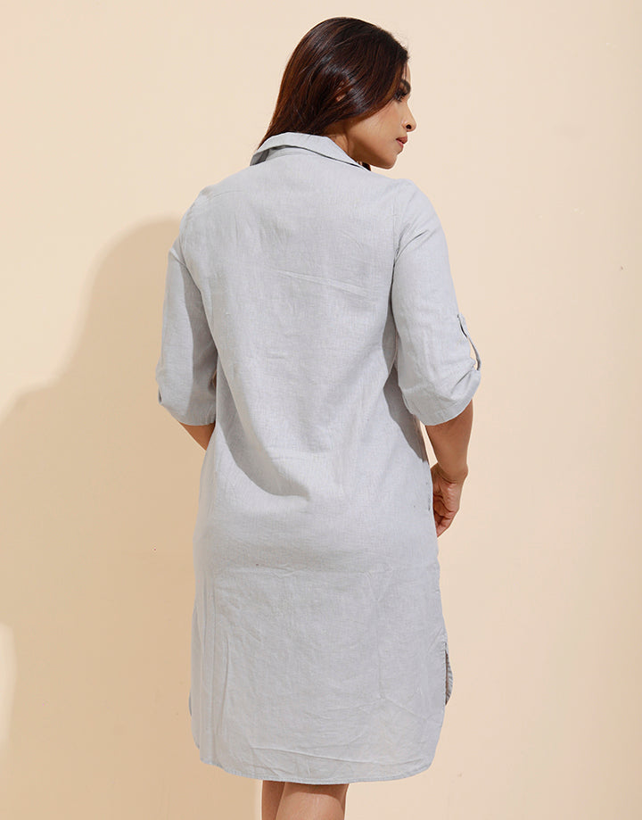 Linen Shirt Dress with 3/4 Sleeve