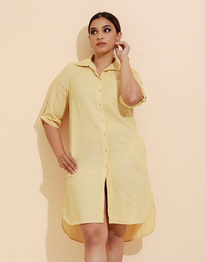 Linen Shirt Dress with 3/4 Sleeve