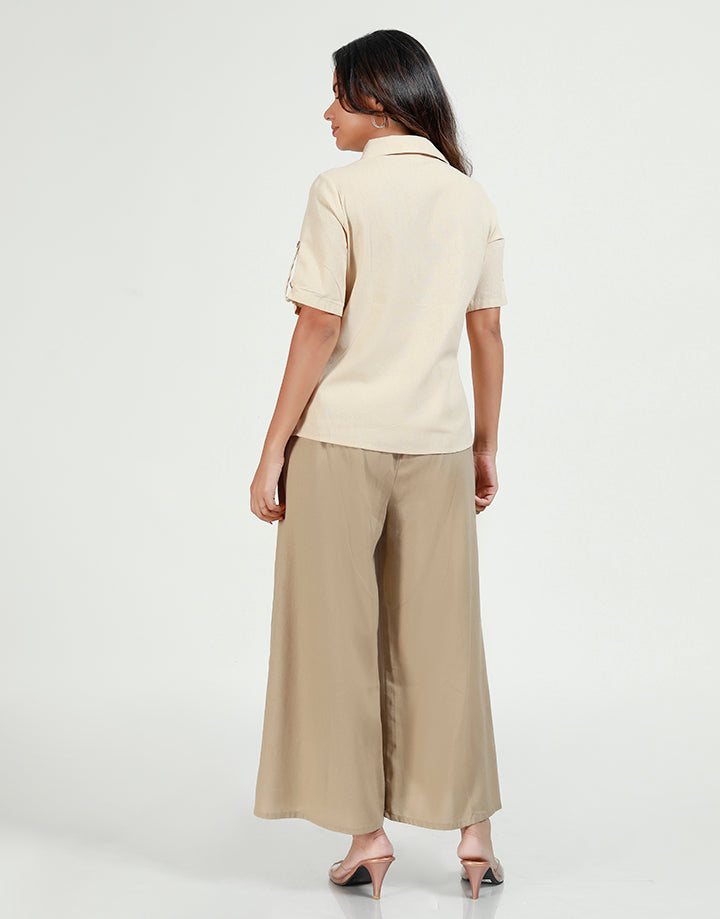 Linen Shirt with Pleated Details
