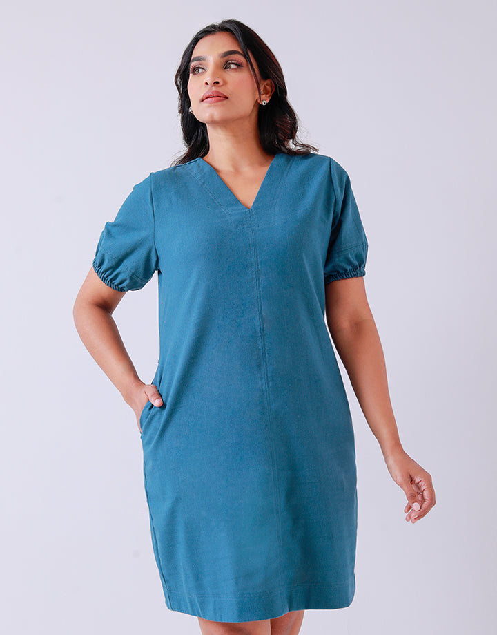 Linen V-Neck Dress with Pockets