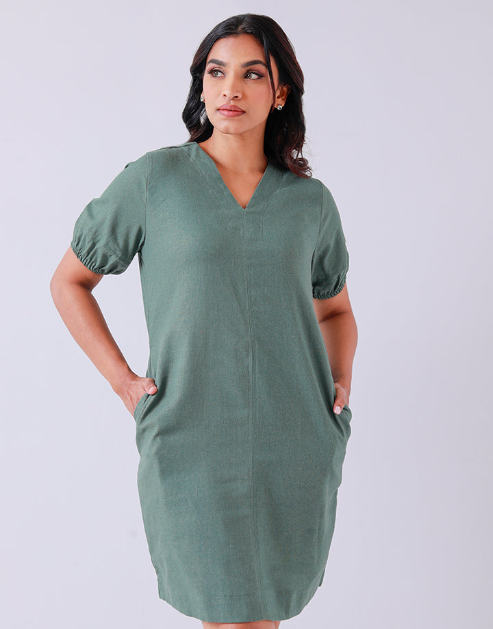 Linen V-Neck Dress with Pockets