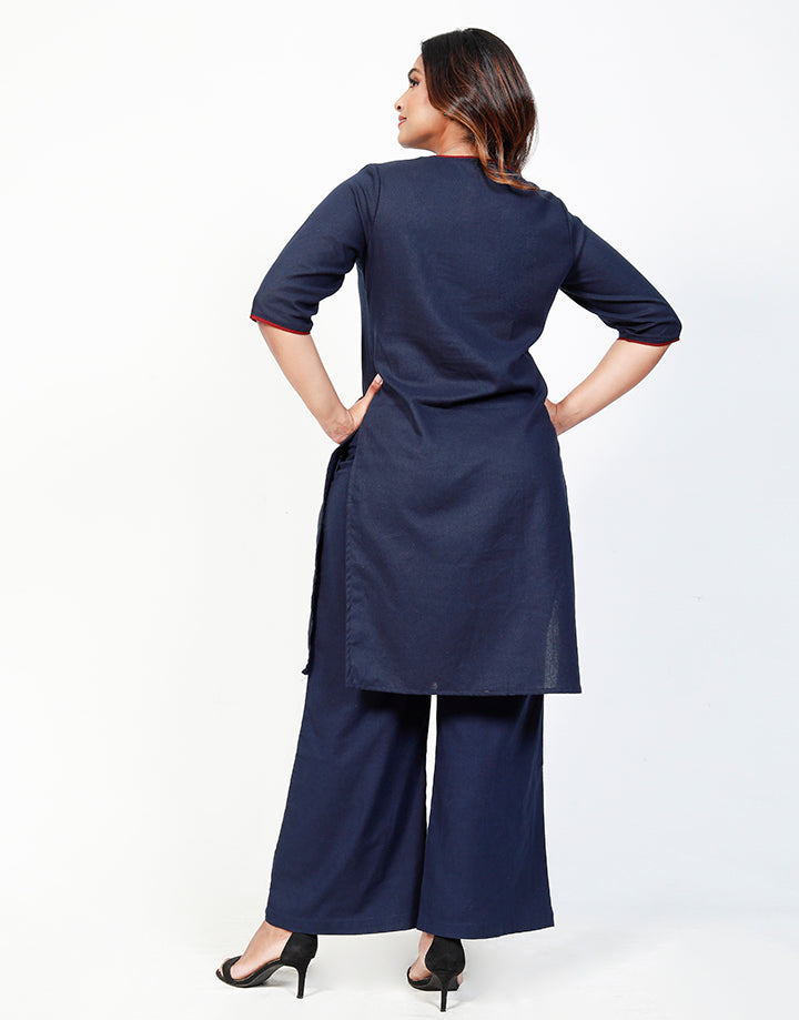 Linen ¾ Sleeves Kurtha with Piping Details