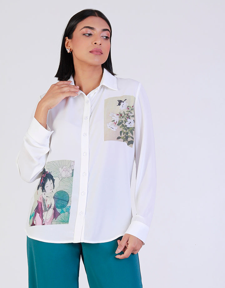 Long Sleeve Blouse with Placement Print