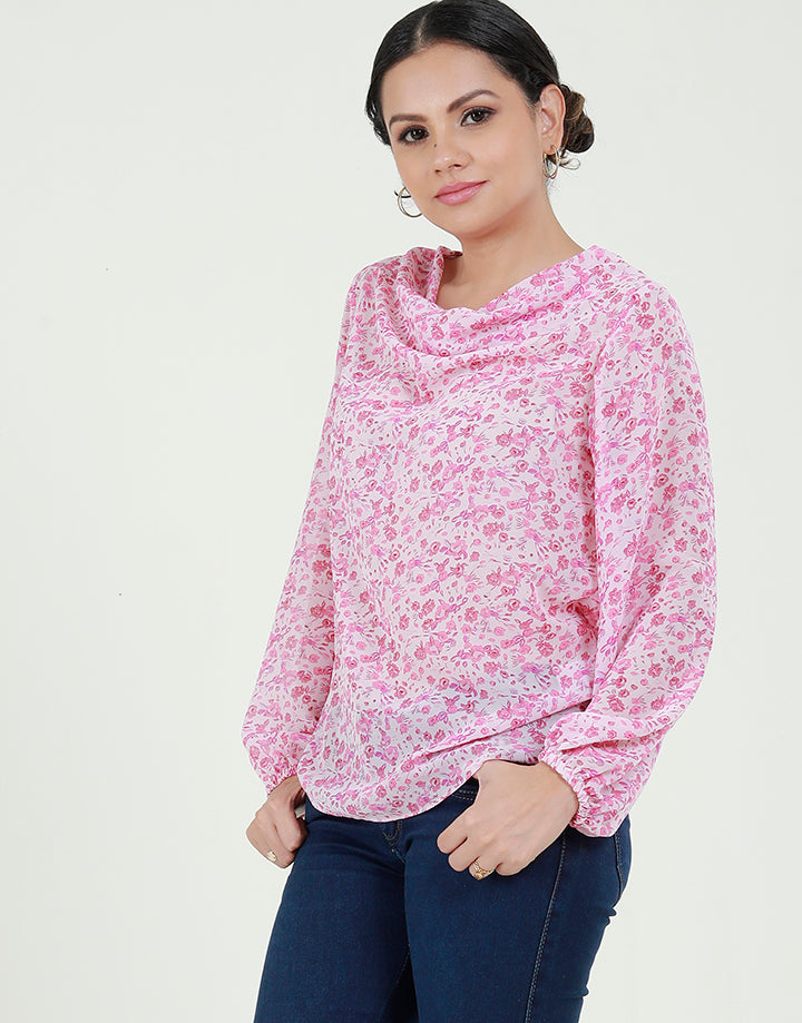 Long Sleeves Blouse with Cowl Neck