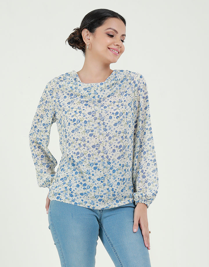 Long Sleeves Blouse with Cowl Neck