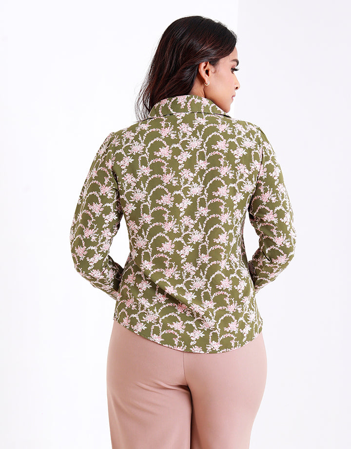 Long Sleeves Blouse with Rose Flower Print