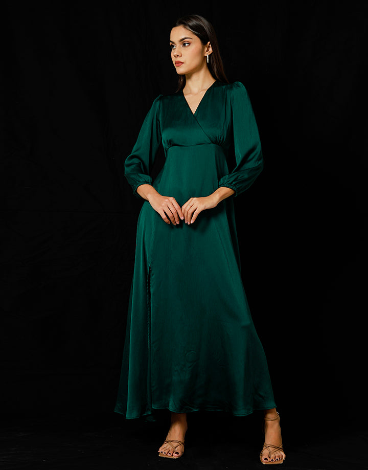 Long Sleeves Maxi Dress with Front Slit