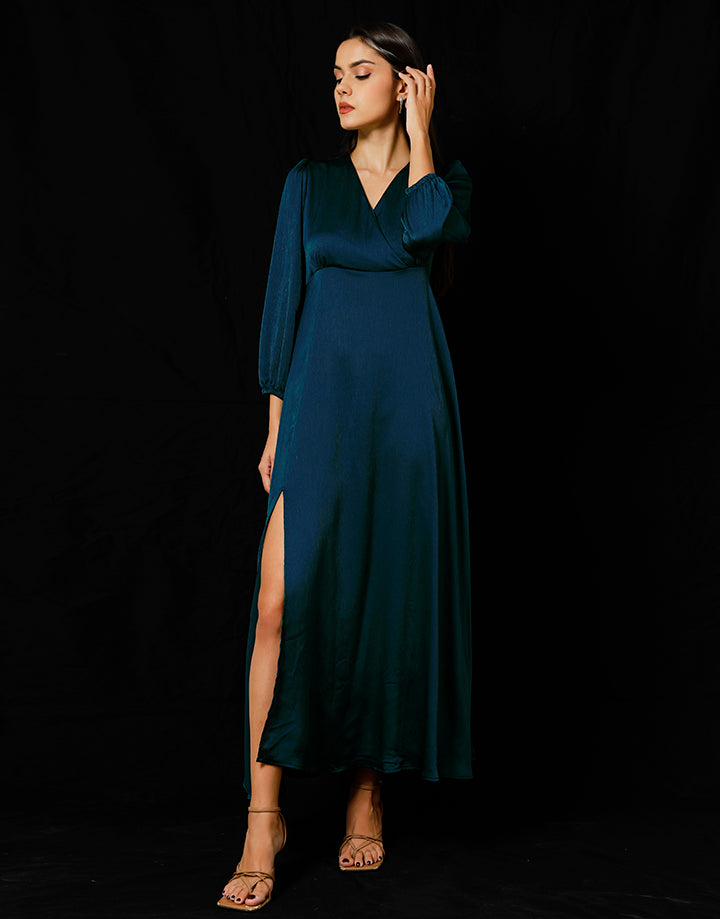 Long Sleeves Maxi Dress with Front Slit