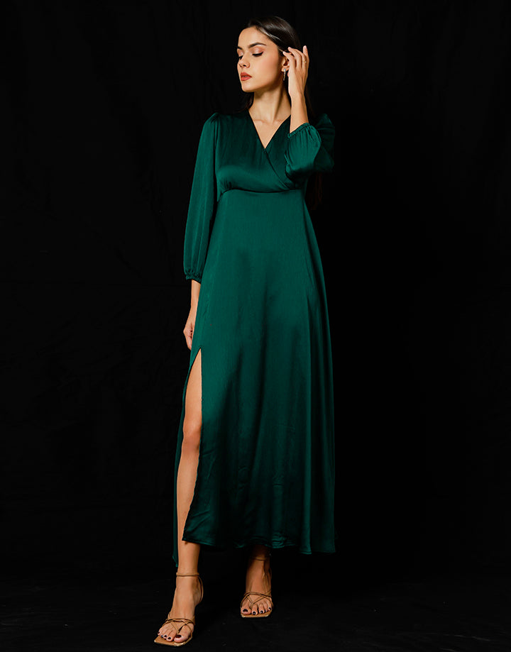 Long Sleeves Maxi Dress with Front Slit