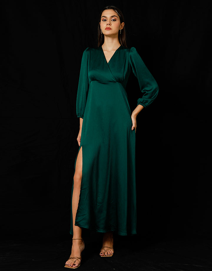 Long Sleeves Maxi Dress with Front Slit