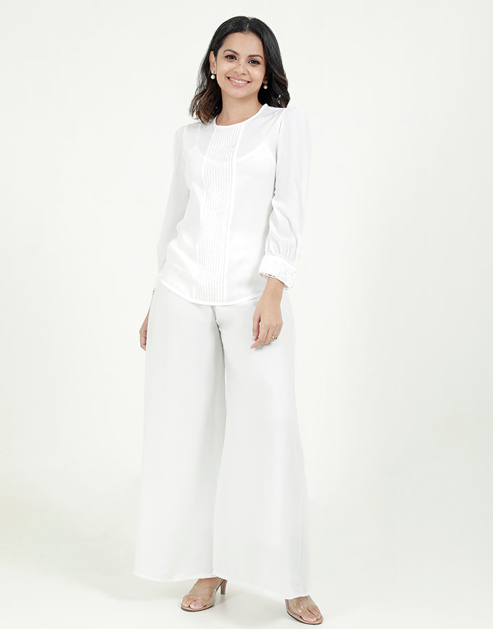 Long Sleeves White Blouse with Pintuck Details