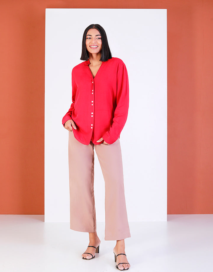 Mandarin Collar Blouse with Double Button