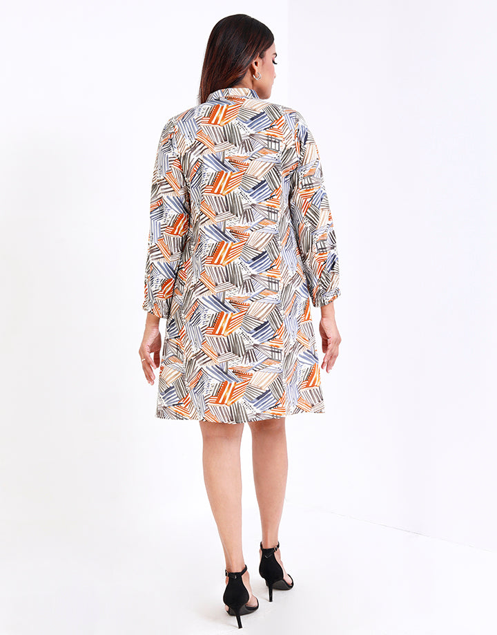 Mandarin Collar Dress with Long Sleeves