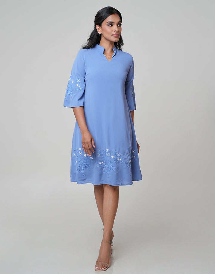 Mandarin Collar Embroidered Dress