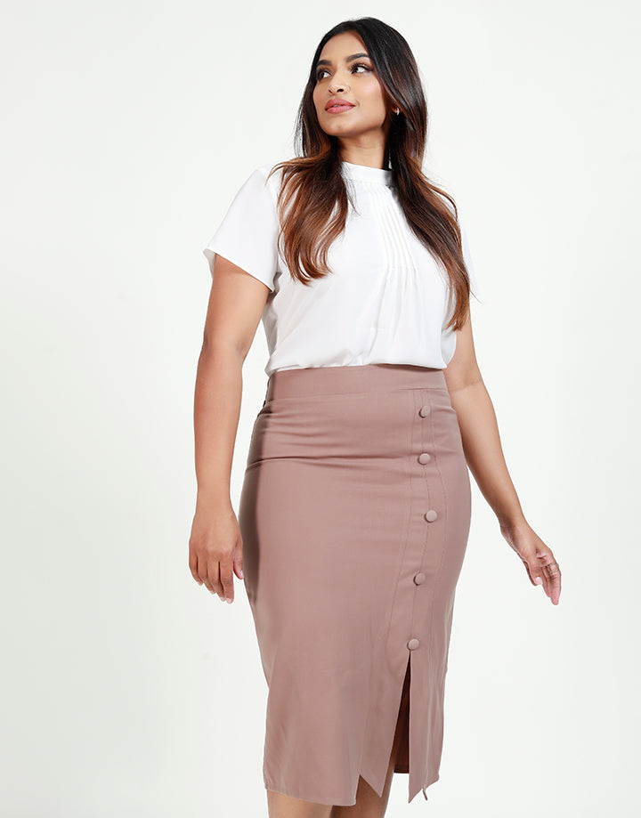 Midi A-Line Skirt with Front Buttons