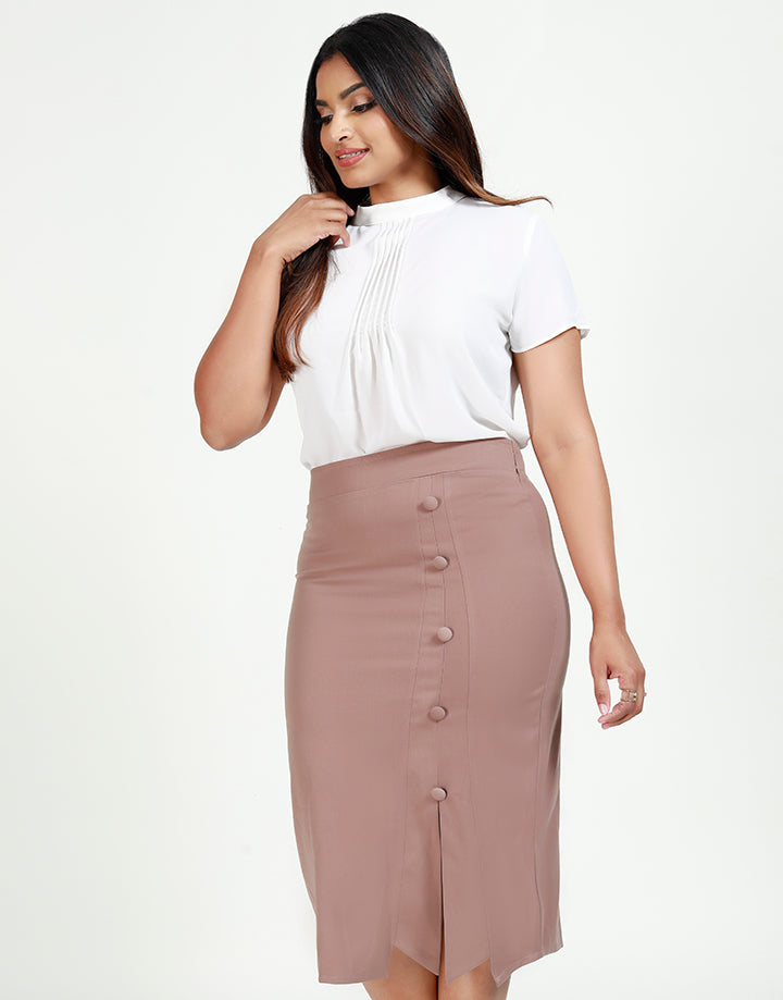 Midi A-Line Skirt with Front Buttons
