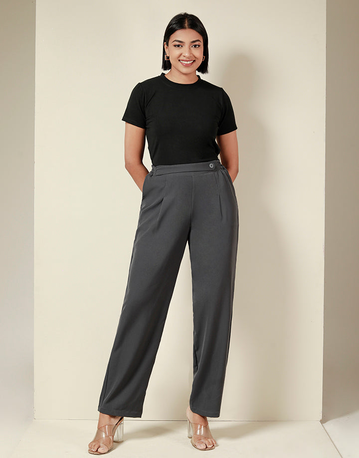 Mock Belt Detail with Side Elastic Pant