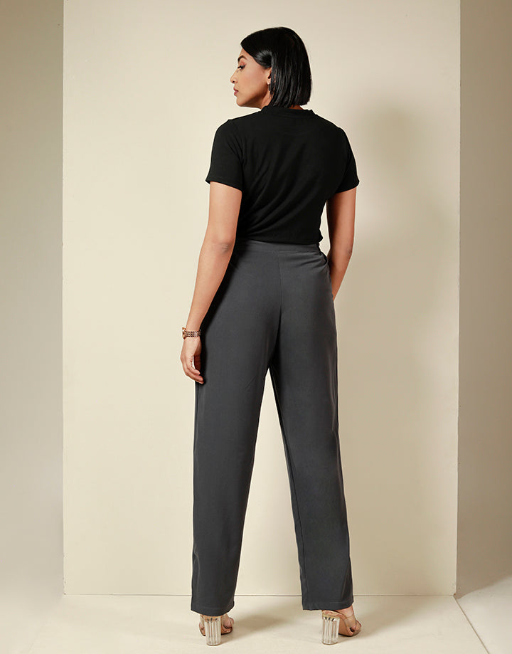 Mock Belt Detail with Side Elastic Pant