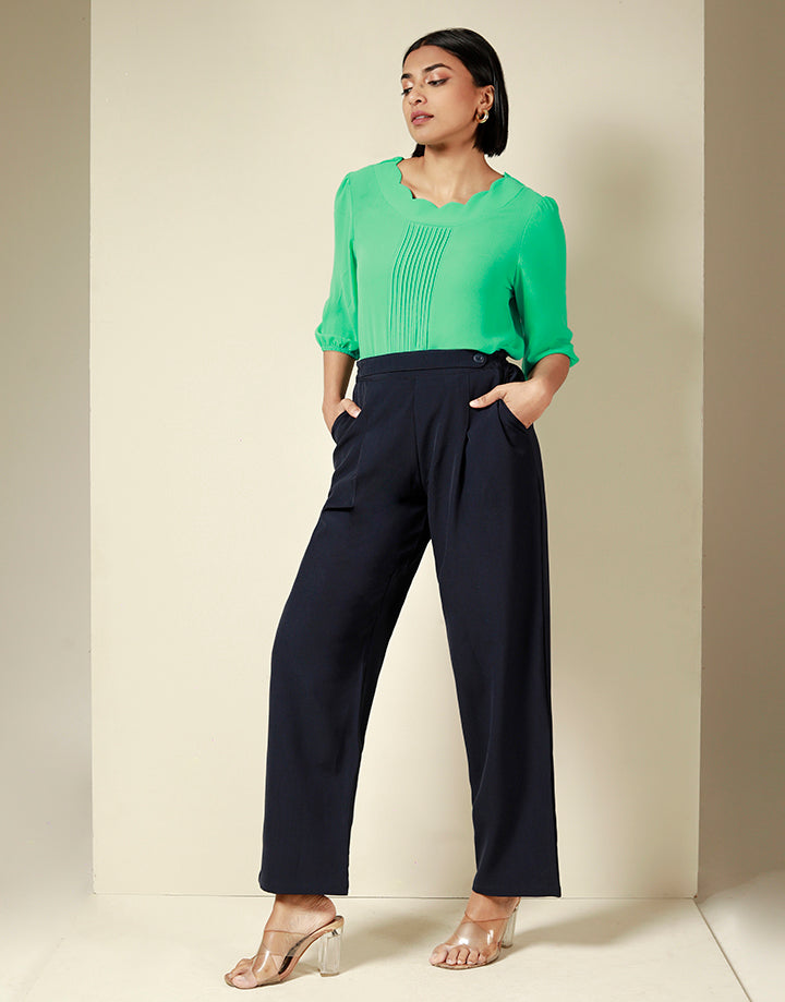 Mock Belt Detail with Side Elastic Pant