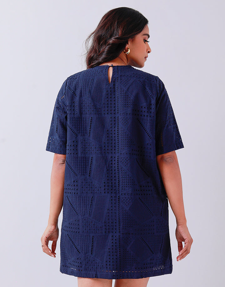 Navy Shift Dress with Cut Lawn