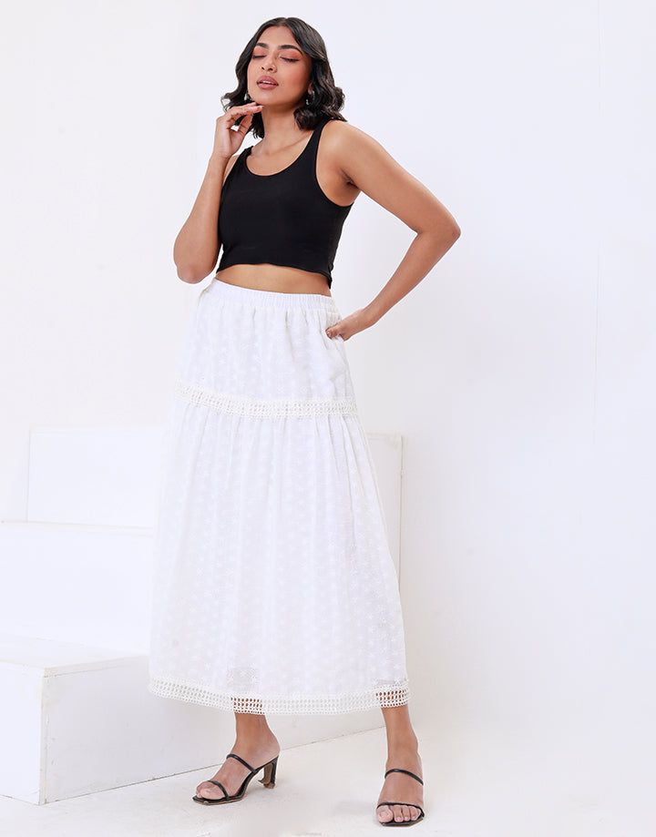 Off White Cut Lawn Skirt with Lace Work